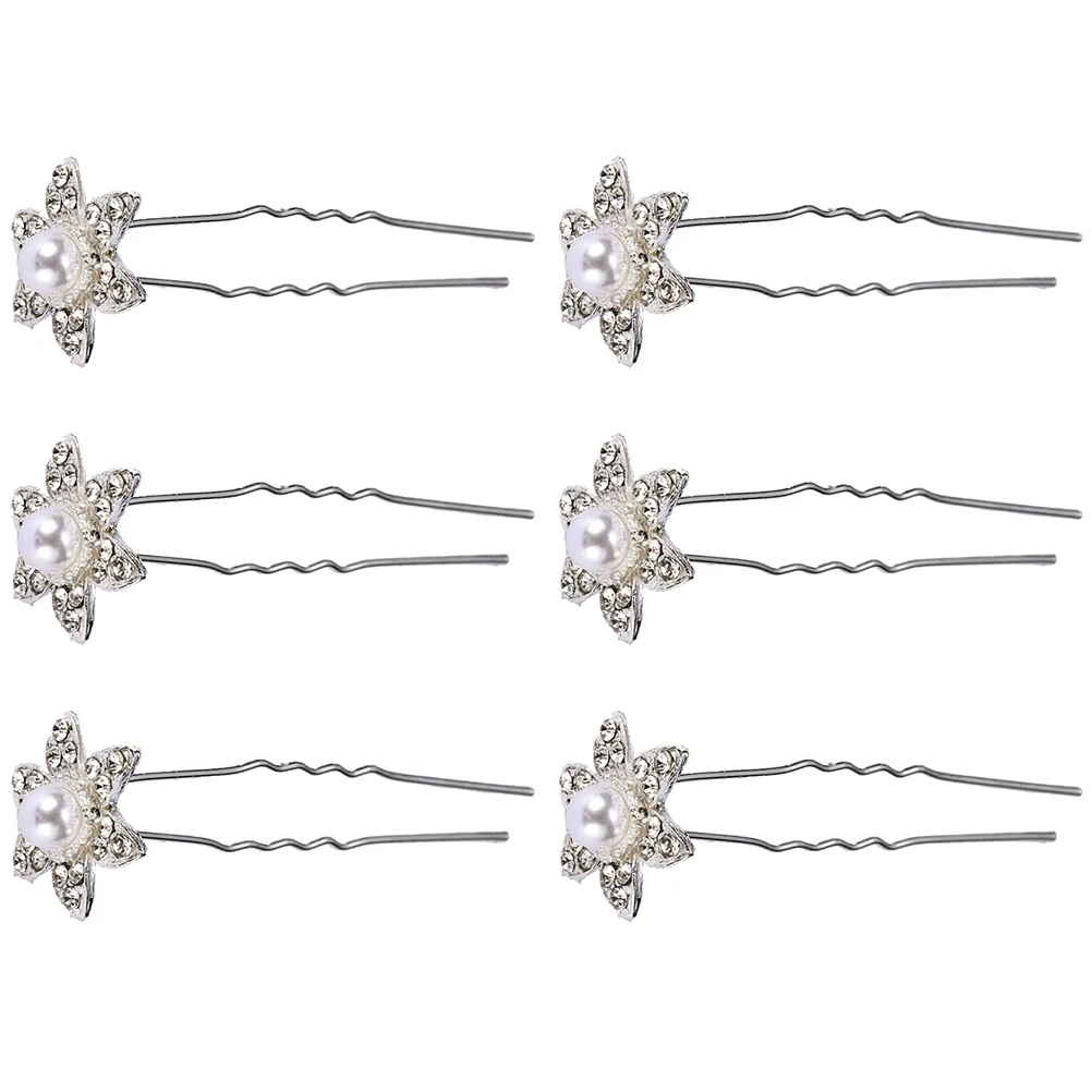 

6 Pcs Wedding Pearl Flower Hair Clip Bride Hairpin Accessories for Women Silver Shaped