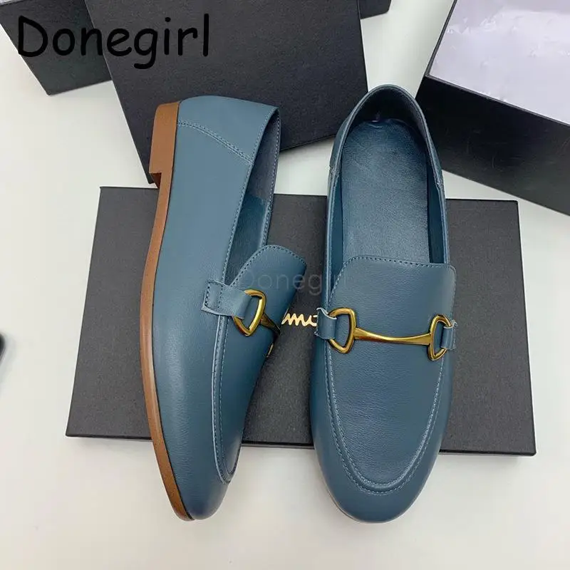 Donegirl 2023 New Women Fashion Round Neck Flat Casual Loafers Shoes Metal Decoration Simple Multicolor Versatile Female Chic