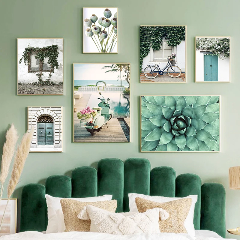 Nordic House Green Botanical Leaves Flower Canvas Poster Landscape Print Painting Wall Art Plant Picture for Living Room Bedroom