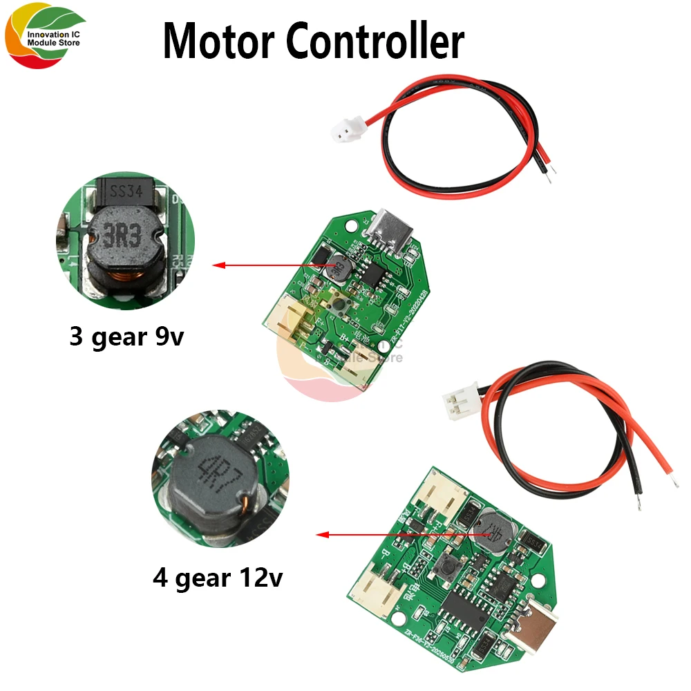 9V/12V Three/four Gears Speed Boost Motor Controller Stepless Speed Regulation Charging Handheld Fan Control Board Driver Module