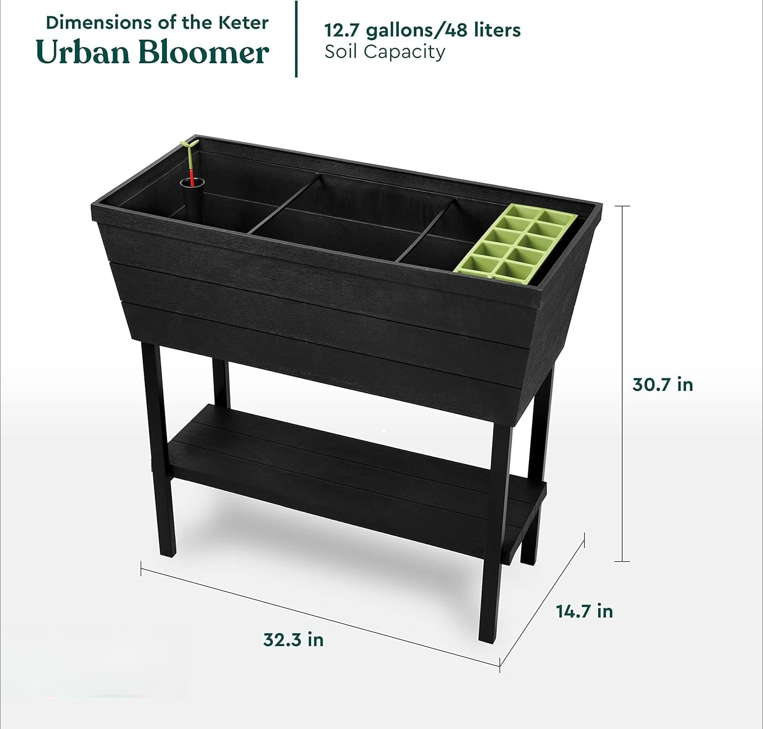 

12.7 Gallon Raised Garden Bed and Outdoor Herb Garden Planter with Self Watering Gauge and Drainage Plug, Dark Grey