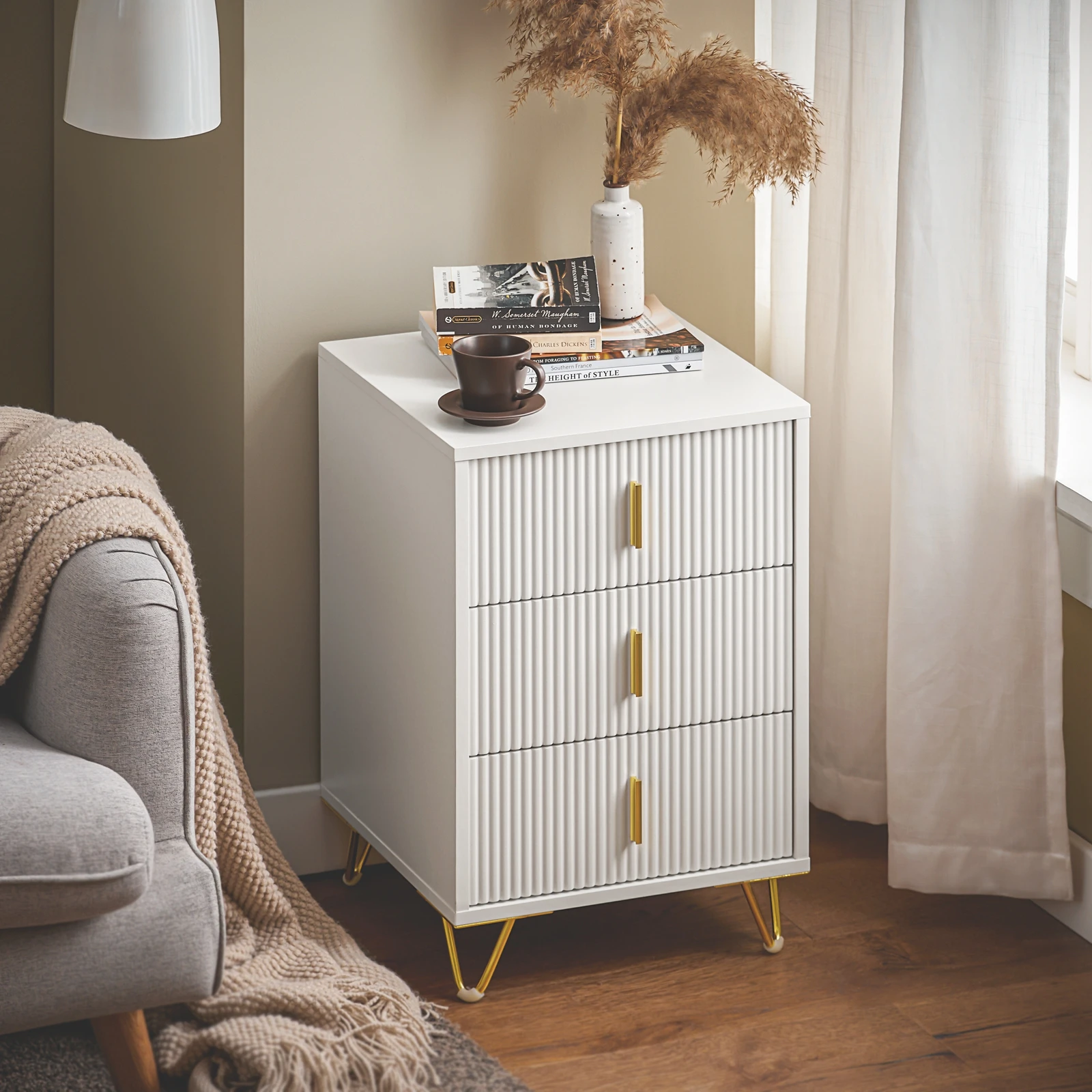 SoBuy FBT115-L 3 درج طاولة السرير لصندوق الربيع أريكة تتحول لسرير الجدول طاولة جانبية طاولة الهاتف ليلة خزانة خزانة ذات أدراج #3