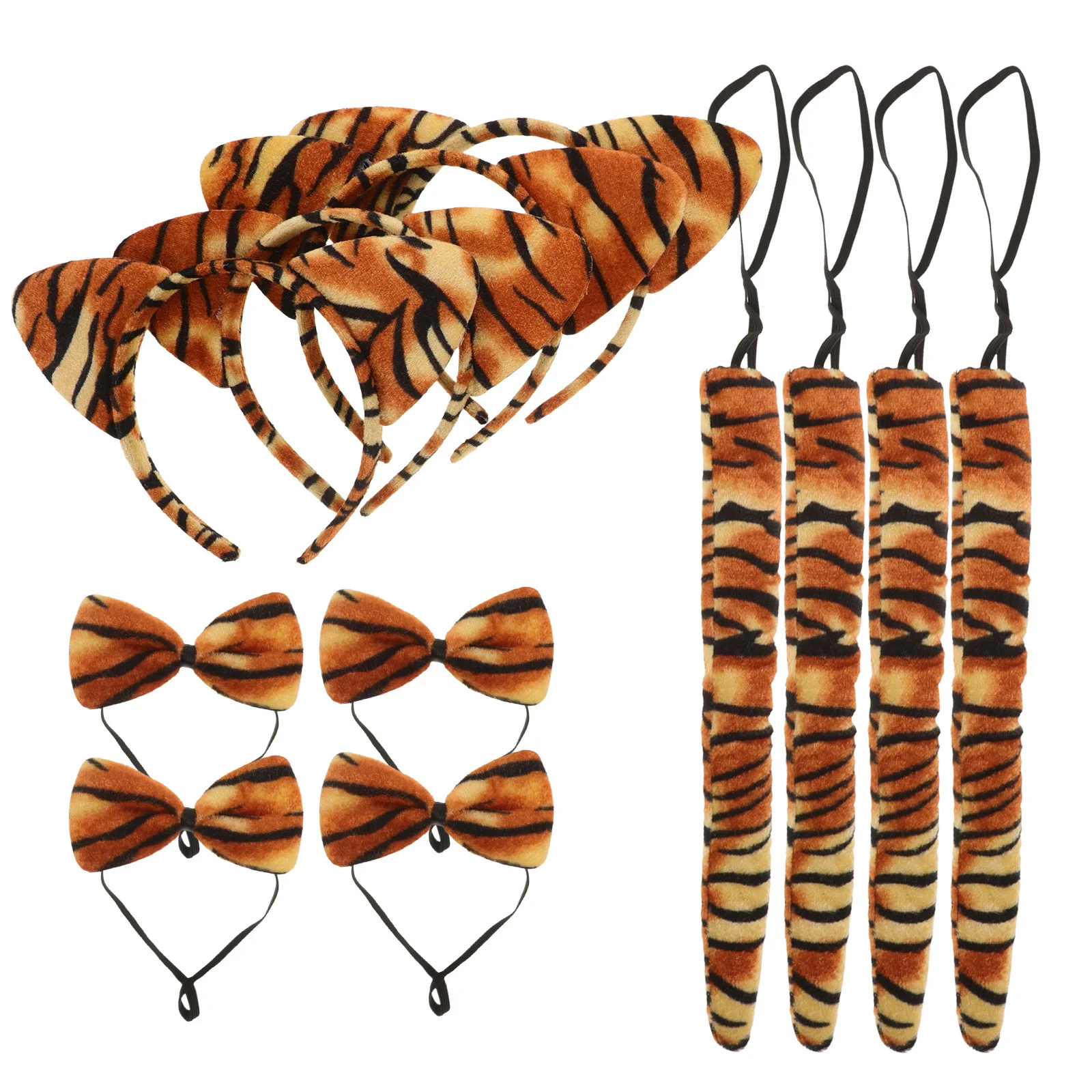 

4Sets Tiger Ear Hair Hoops Bow Tie Tail Costume Accessory Cosplay Halloween Carnival Party Props Unique Stage Dancing Set