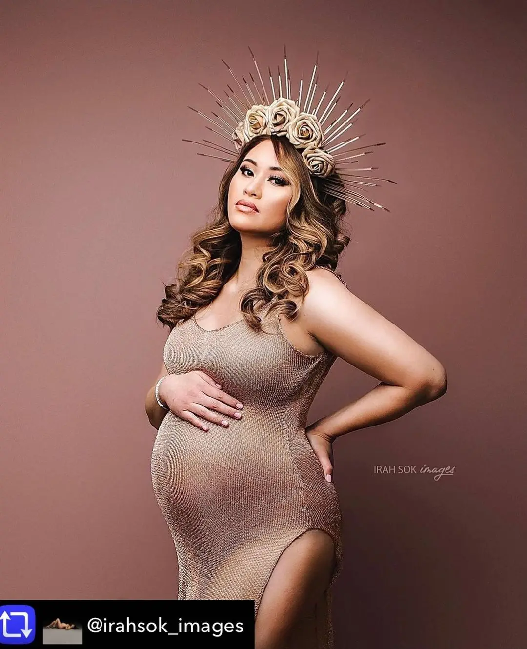 HOT!Pregnancy Dress Photography Shoot Gold Knitted Maternity Dresses for Photo Shoot Robe Clothing Props