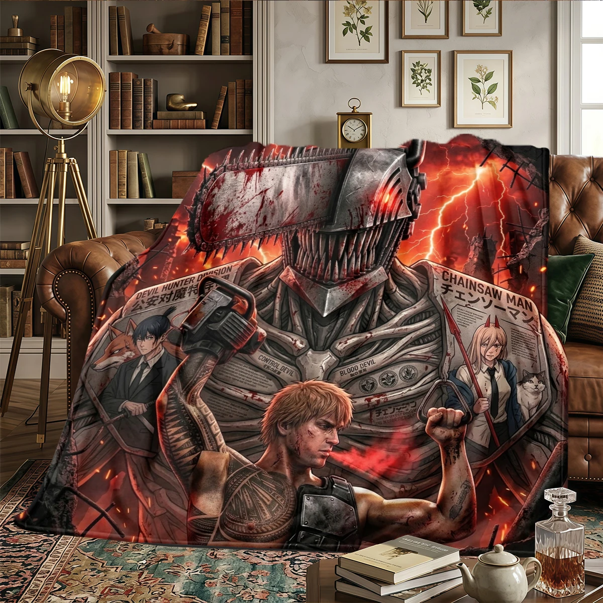 Chainsaw Man Flannel Blanket Warm Comfortable Printed, Ideal for Bedrooms, Sofas, Beds, Chairs, Picnics, Travel -HE7