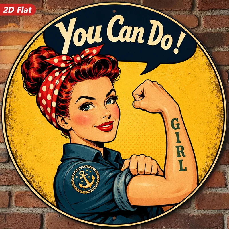 2D Flat, 1pc Round Metal Sign Wall Art, Retro-Style Home Decor, Circular Artwork, Motivational 