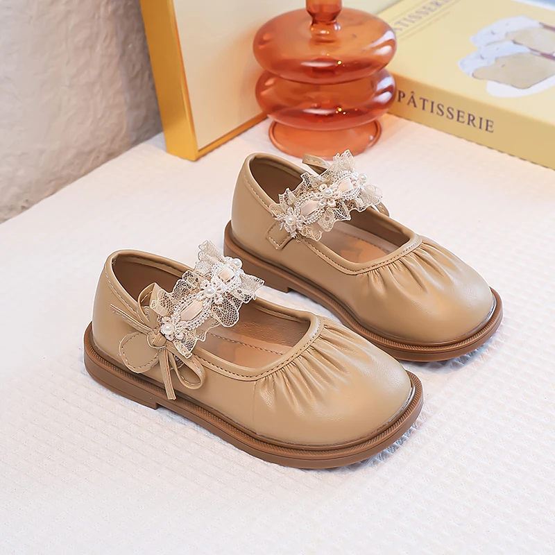 الفتيات الأميرة أداء أحذية الأطفال مطوي الدانتيل الزهور الحلو أحذية موضة أطفال أحذية من الجلد لحفل زفاف 2025 جديد #6
