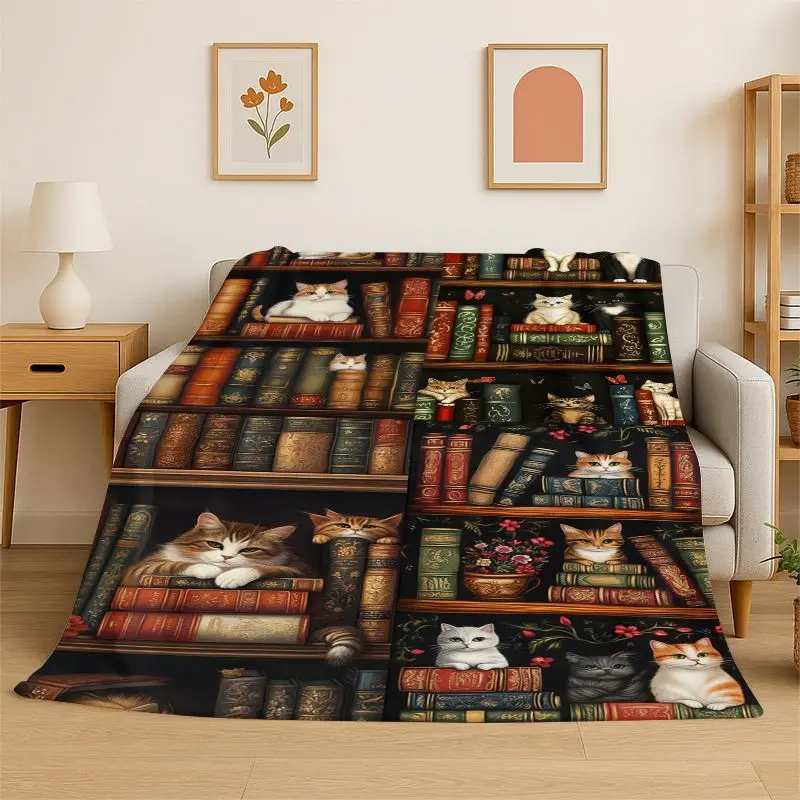 Magic Book Library Bookshelf Flannel Blanket Soft Throw Blanket for Bedroom Living Room Bed Travel Camping Picnic Nap Cover Gift
