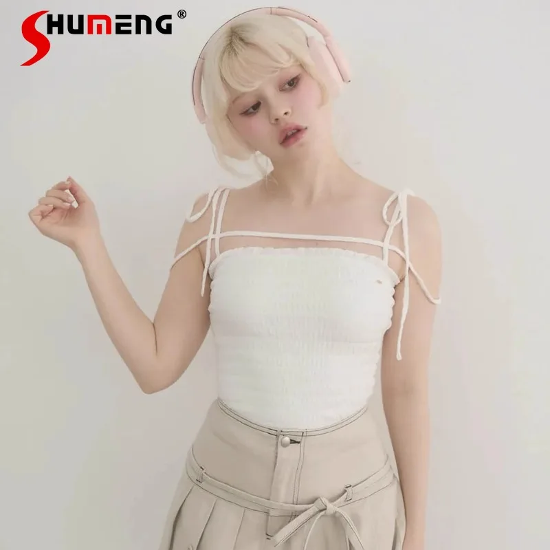 

Japanese Lolita Sweet Girlish Strap Waist Thin Vest Suspender Top Camisoles Women's Clothes 2025 Summer Slim Fit Black Slings