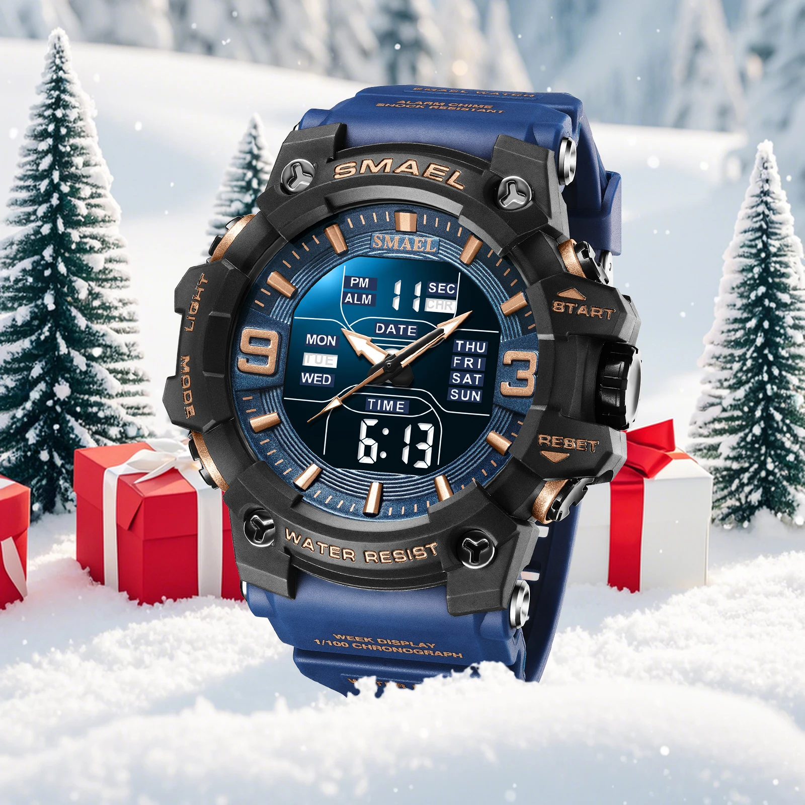 SMAEL 8049 Men's Analog Digital Dual Display Sport Watch - 50M Waterproof LED Backlight Alarm Stopwatch Chronograph Dual Time