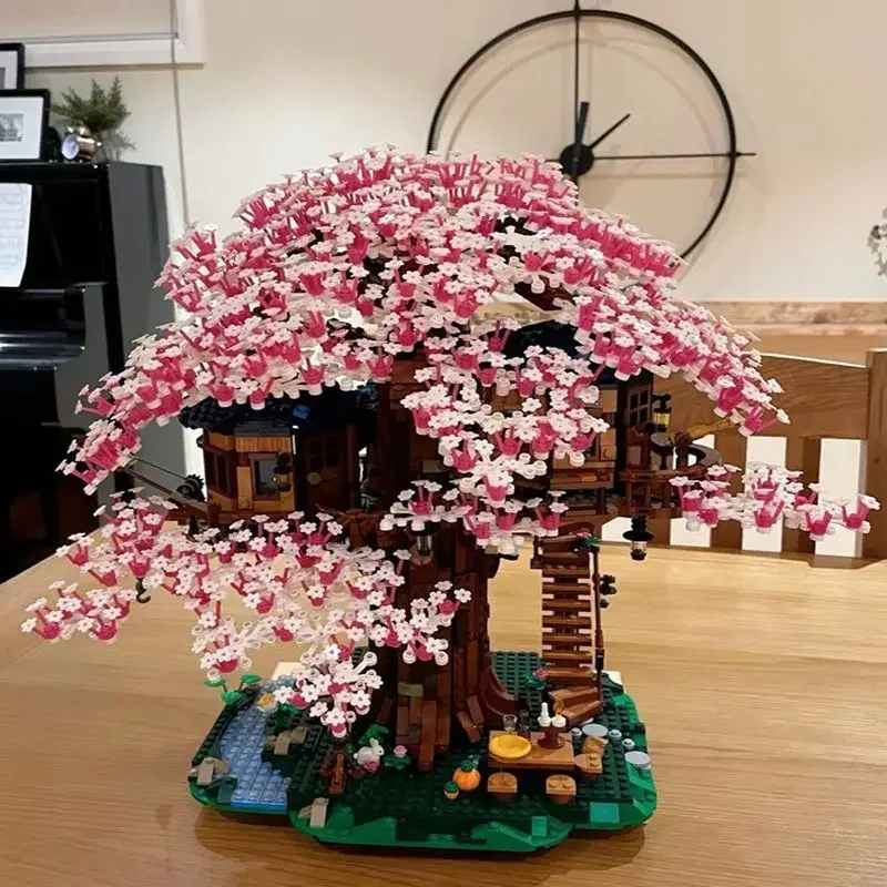 Sakura Tree House Building Block Compatible Lego Girl Series Castle Bouquet Assembly Adult Lover Holiday Gift Toy