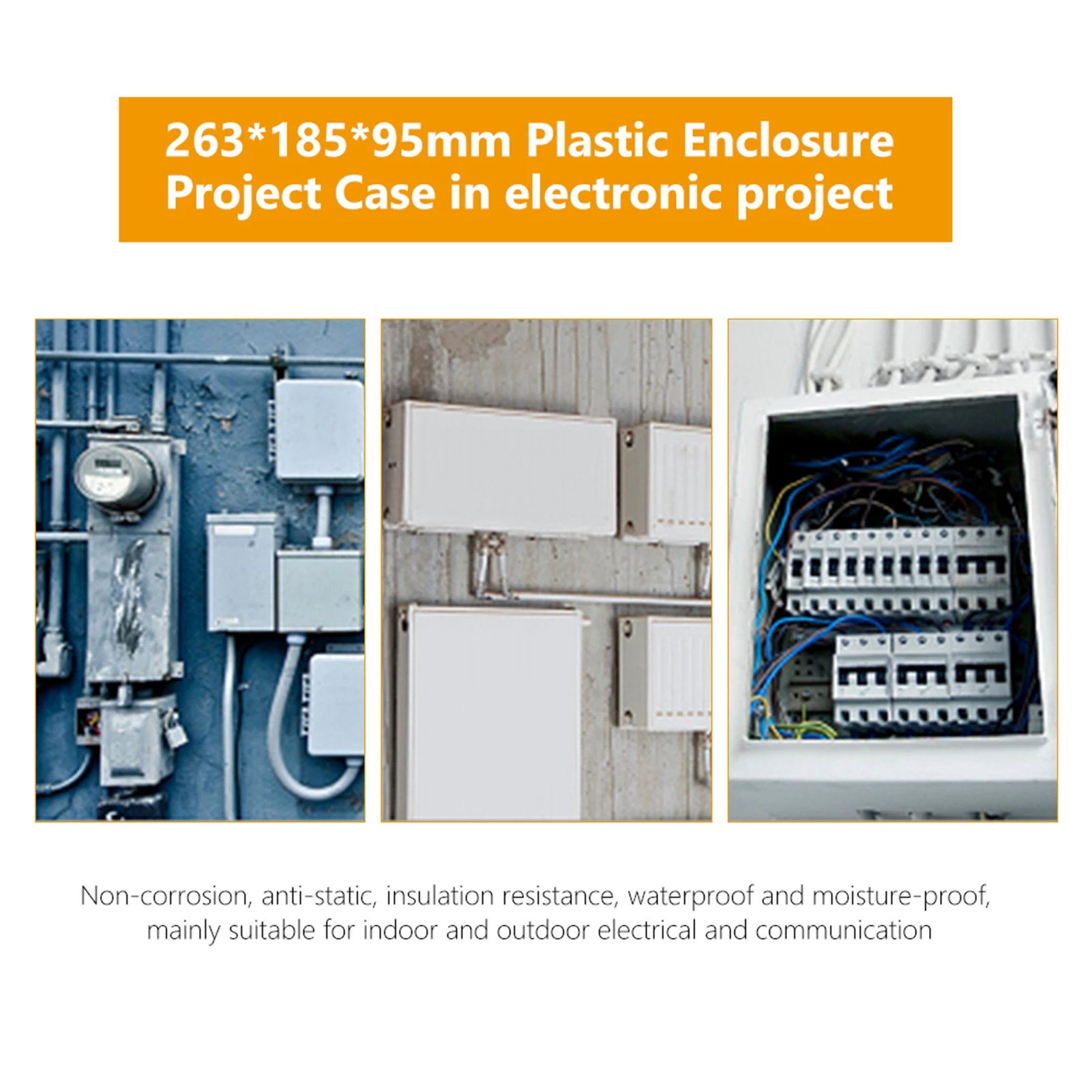 263*185*95mm Water resistant White Plastic Enclosure Project Case DIY Junction Box