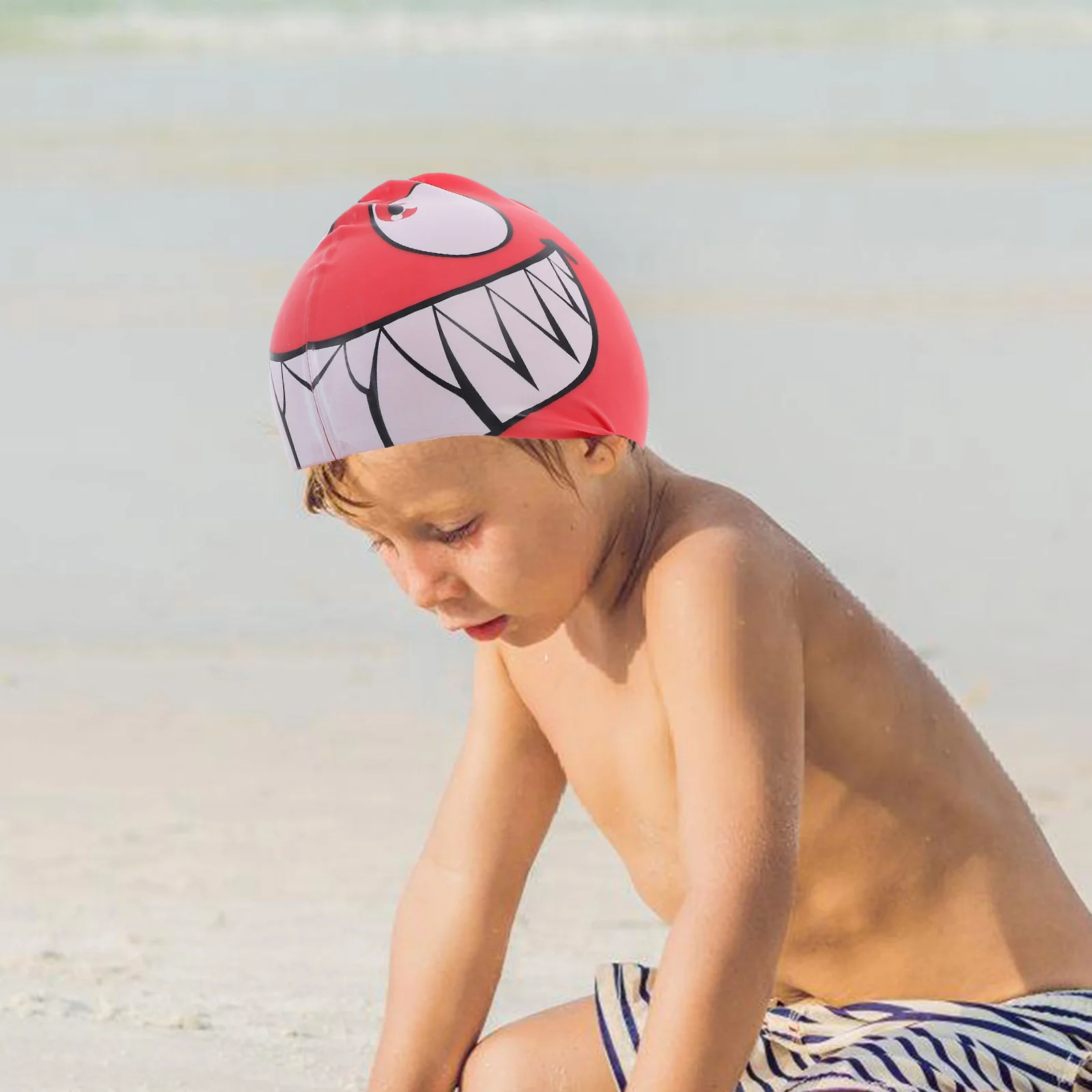 

Шапочка для плавания в форме акулы в форме рыбы, красная эластичная силиконовая легкая дышащая шапочка для плавания с защитой волос