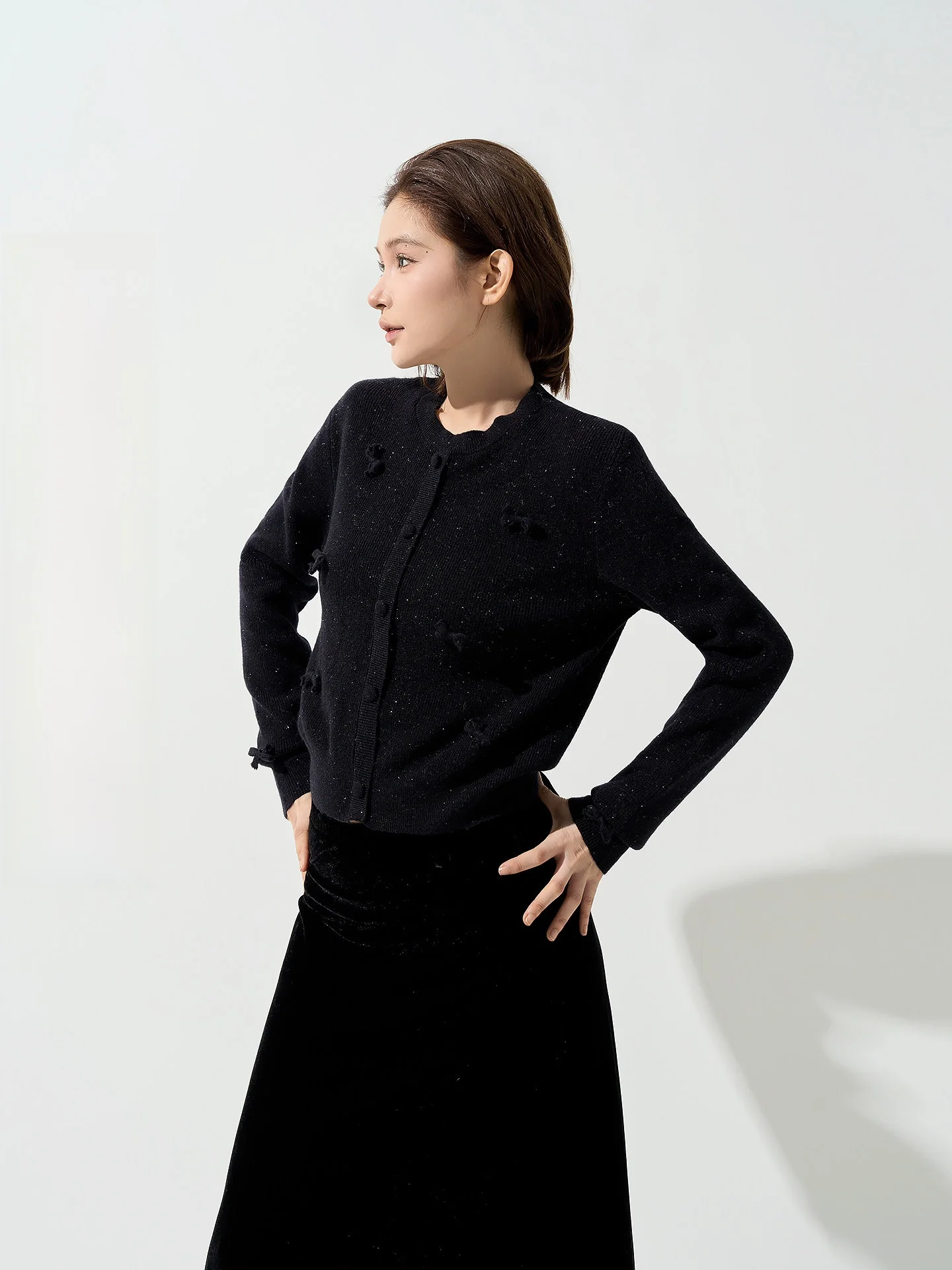 

Женский вязаный свитер Wutong с длинным рукавом и круглым вырезом, с узлами, облегающий, осенне-зимний, модный, повседневный топ