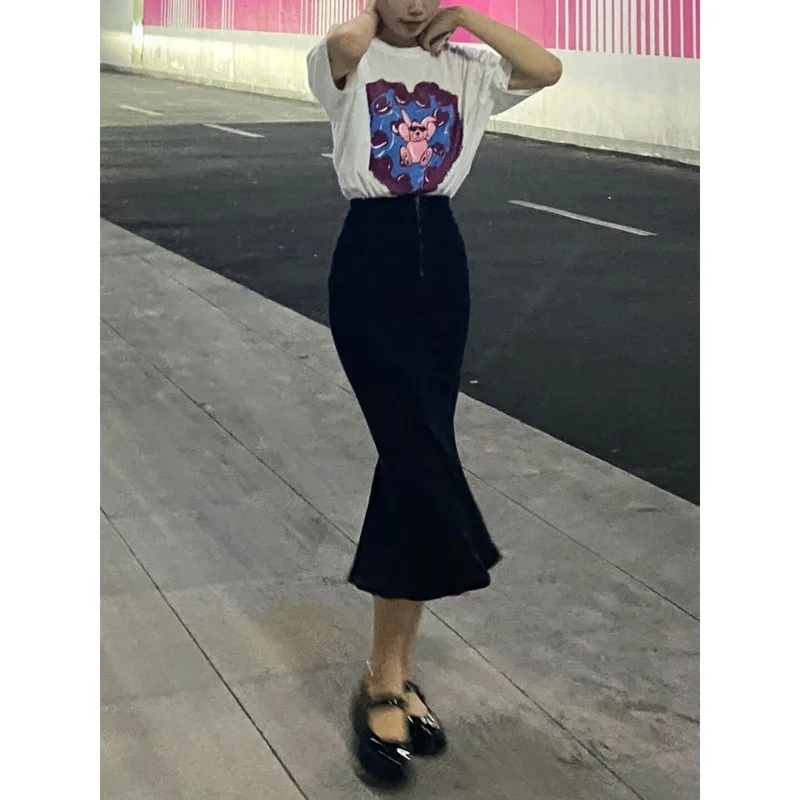 ارتفاع الخصر Bla غير المتكافئة فاي الذيل الدنيم تنورة المرأة حجم صغير التخسيس مثير فتاة Bodycon تول هيم ميدي تنورة