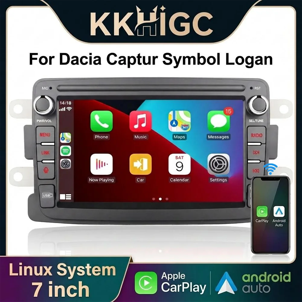 

7 Inch Car Radio For Dacia Dokker Sandero Wireless CarPlay Android Auto DSP Bluetooth Steering Wheel Control Multimedia Player