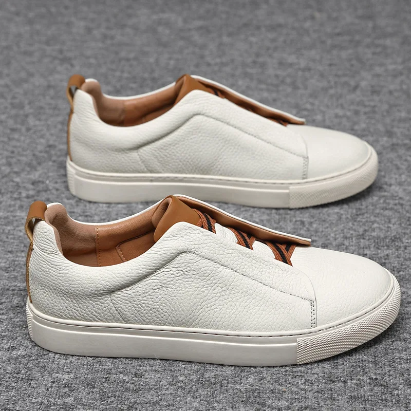 

Men's Casual Busin oes 2025 New Model Layered Cowhide Slip-On round Toe Thiened Rubber Bot Comfortable Spring Autumn