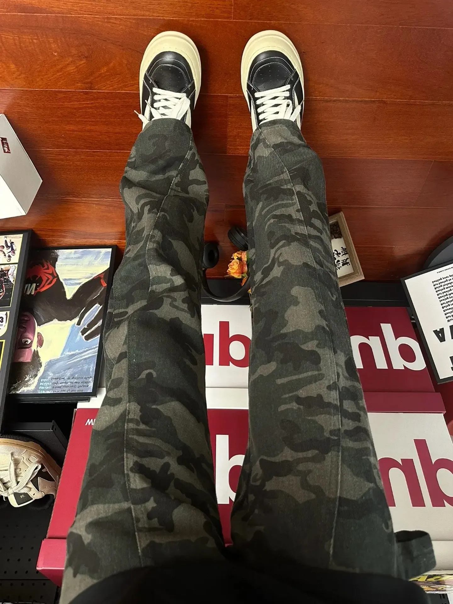 

American Retro Camouflage Men's Jeans High Street Workwear Denim Cleanfit Flared Knife Pants Autumn Trendy Casual Jeans