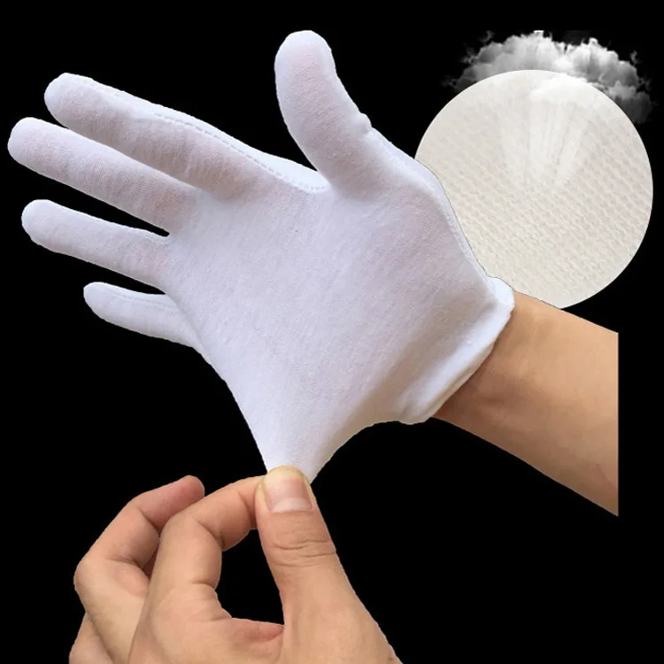 Guantes Blancos de trabajo de algodón de alta calidad, guantes de absorción para manos, Protector solar de cinco dedos, gran oferta, 12 pares