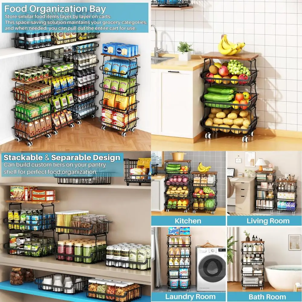 

Металлические корзины для фруктов и овощей с колесиками, штабелируемые, для хранения на кухне и организации кладовой