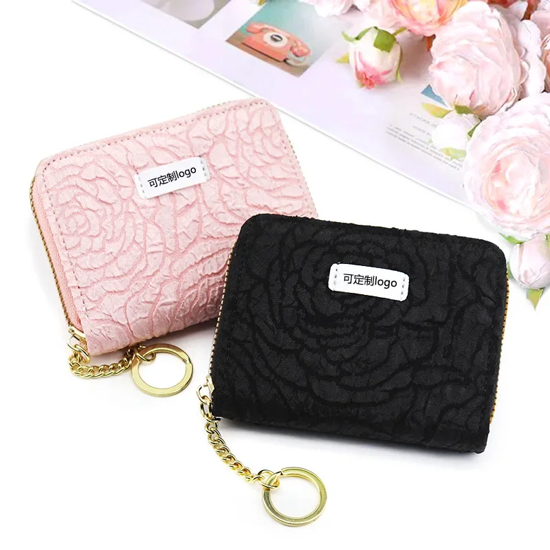 New Korean Floral Organ RFID Card Bag Women Clutch Bag Zipper Coin Purse Coin Pouch Id Holder Credit Card Holder Keychain Wallet