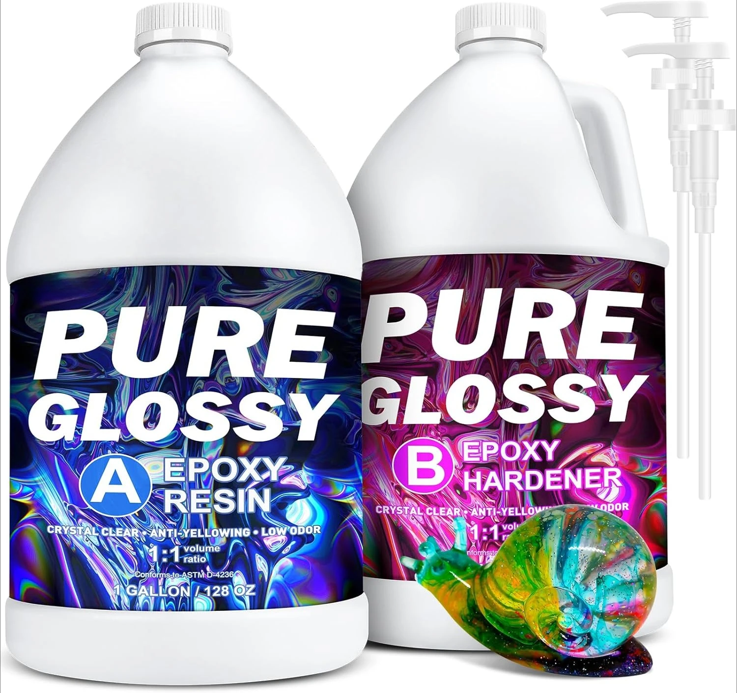 

Epoxy Resin 2 Gallon Kit, Pure Glossy Crystal Clear Resin Epoxy with Pump, Bubble Free Anti Yellowing with Self Leveling Formula