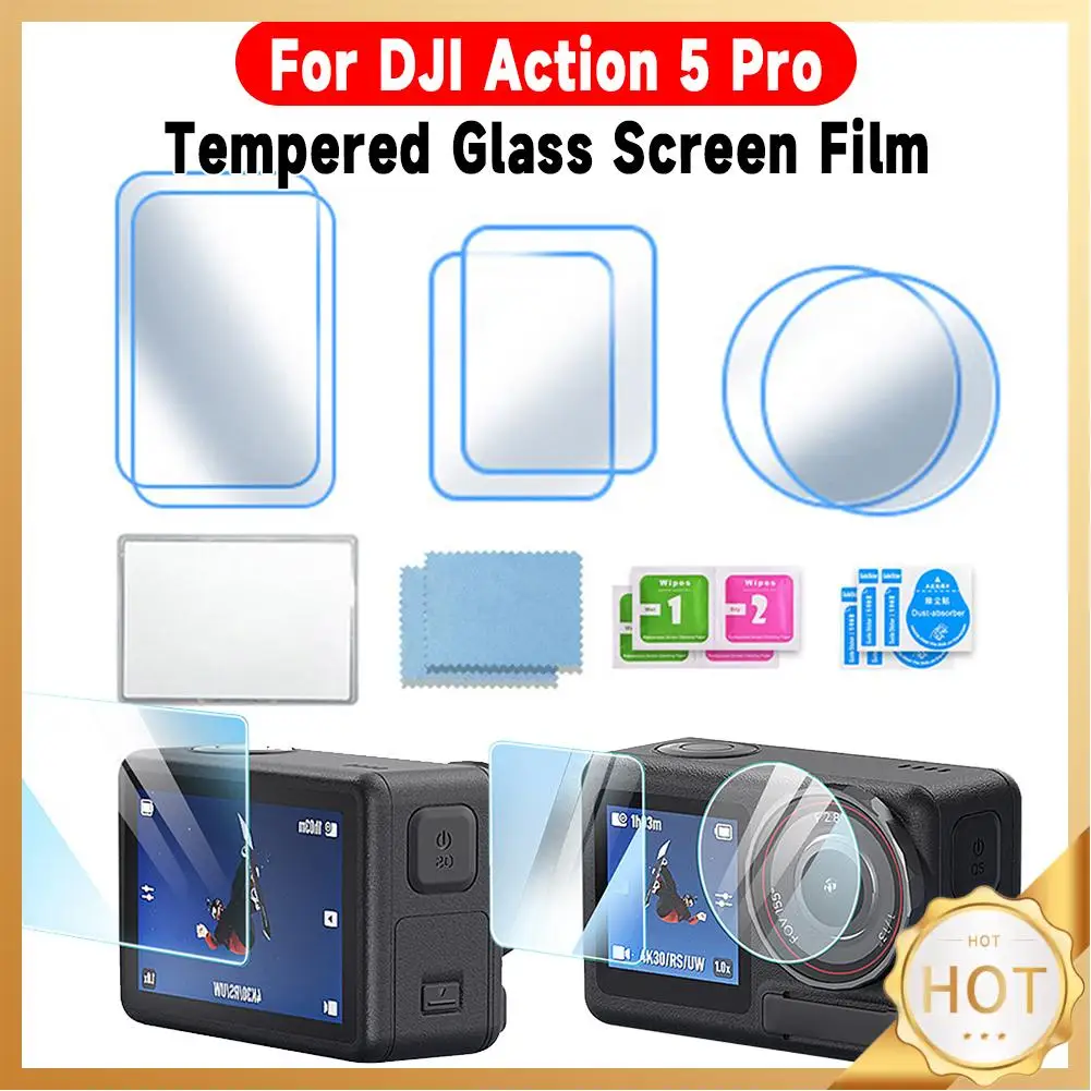 1/2 Set Screen Protector Ultra-Clear Camera Lens Screen Protector Film Tempered Glass Screen Protector for DJI Osmo Action 5 Pro