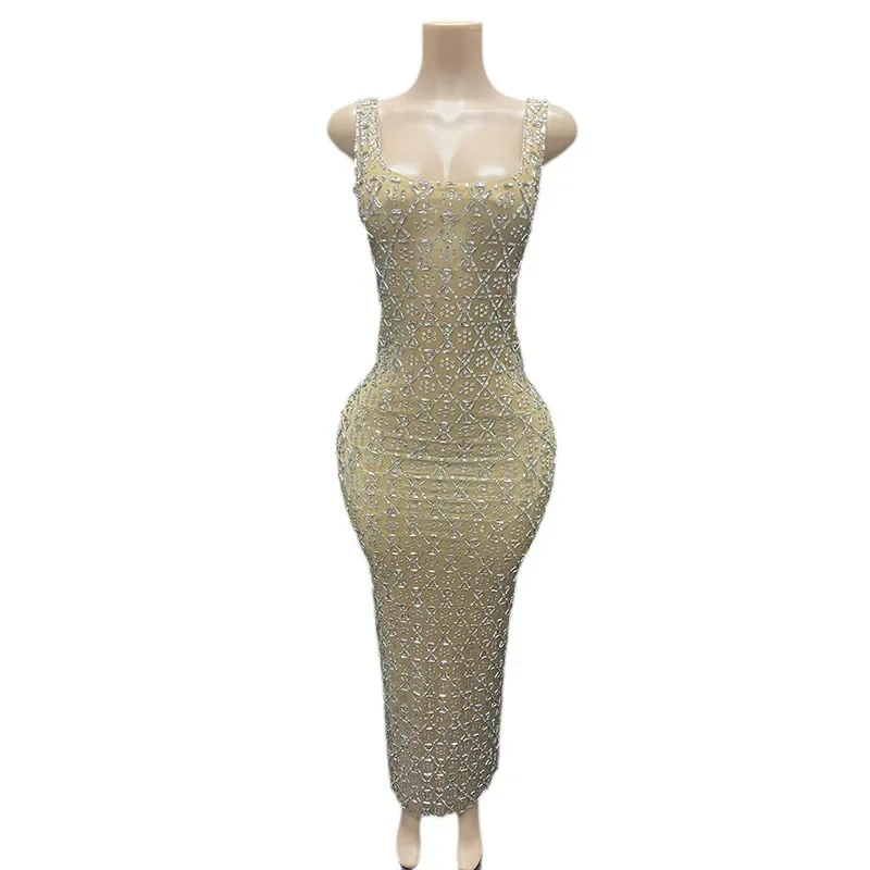 

Ночной клуб-бар идеально подходит для певицы, подписи, банкета, вечеринки, элитное платье для выступлений, тонкий сценический костюм без рукавов с бриллиантами