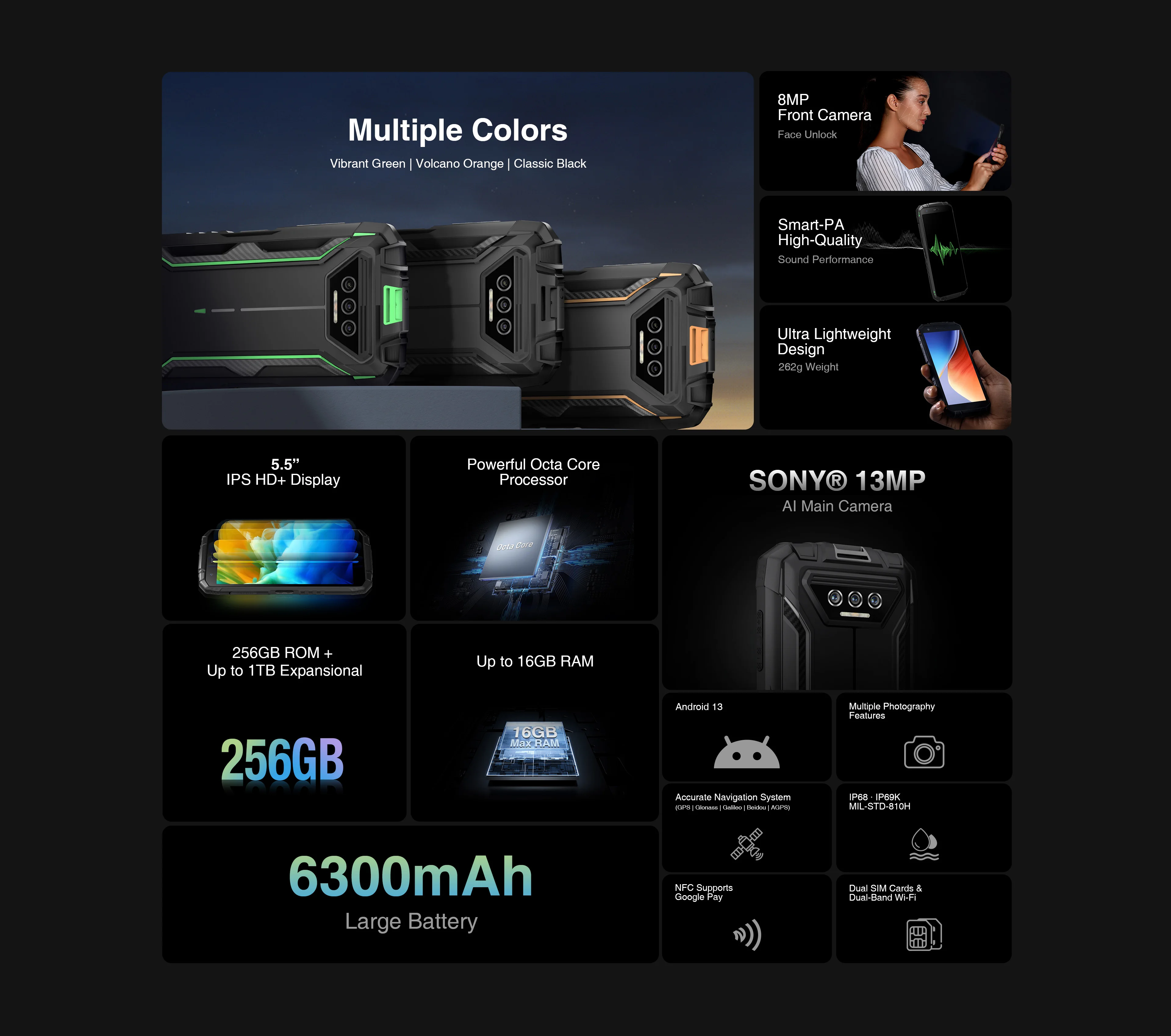 Global version DOOGEE S41 Max Rugged Phone Helio G99 13MP AI Triple Camera 16GB(6GB+10GB)+256GB 6300mAh 4G Android 13 Smartphone