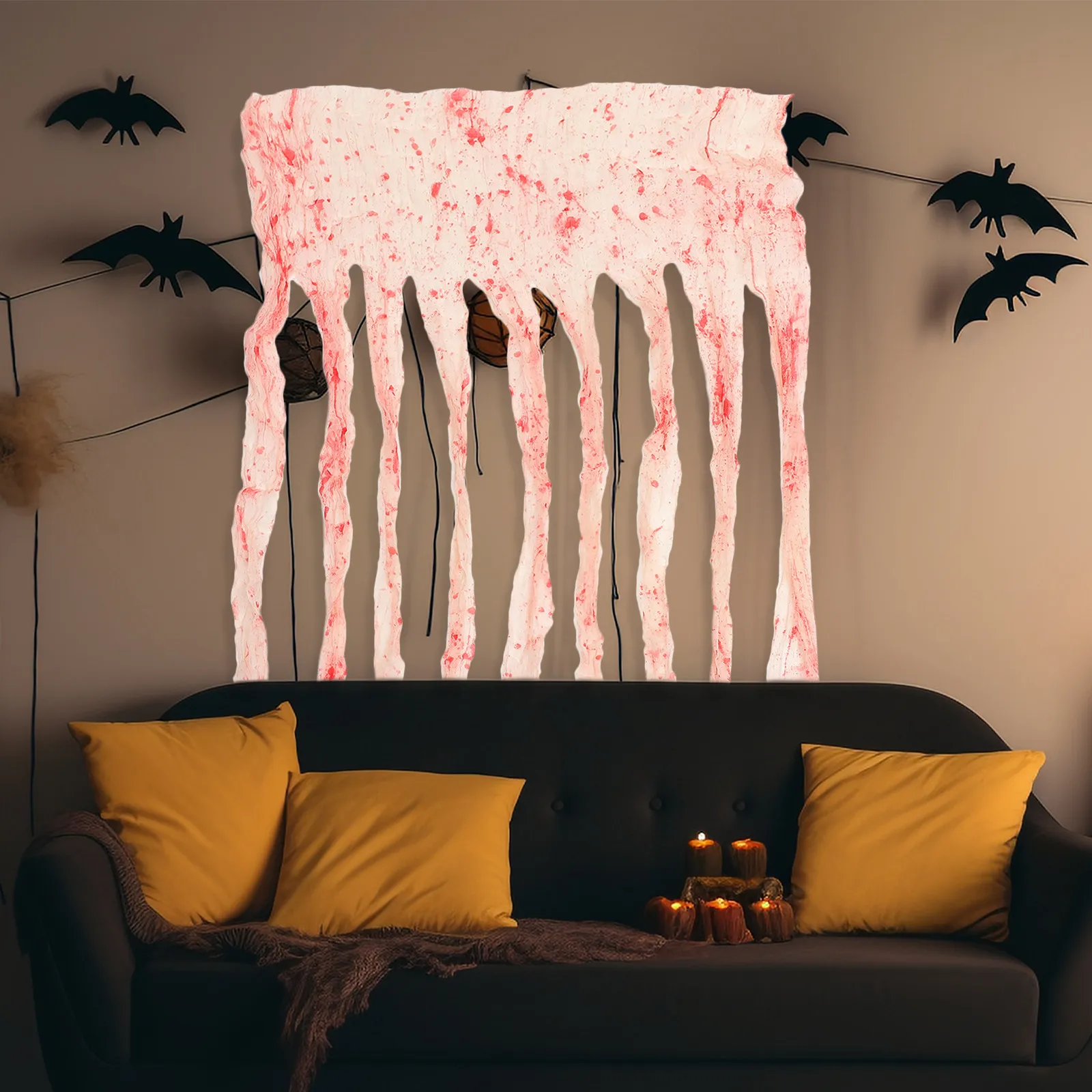 Halloween Horror Curtain Bloody Hand Prints Doorway Curtain Festival Window Adornment Party Supply Photo Props