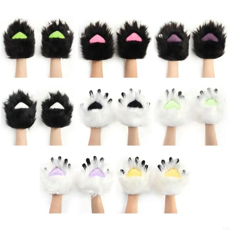 

L5YC Cats Paws Gloves with Claw Cosplay Animal Paws Gloves Therians Paws Fursuit