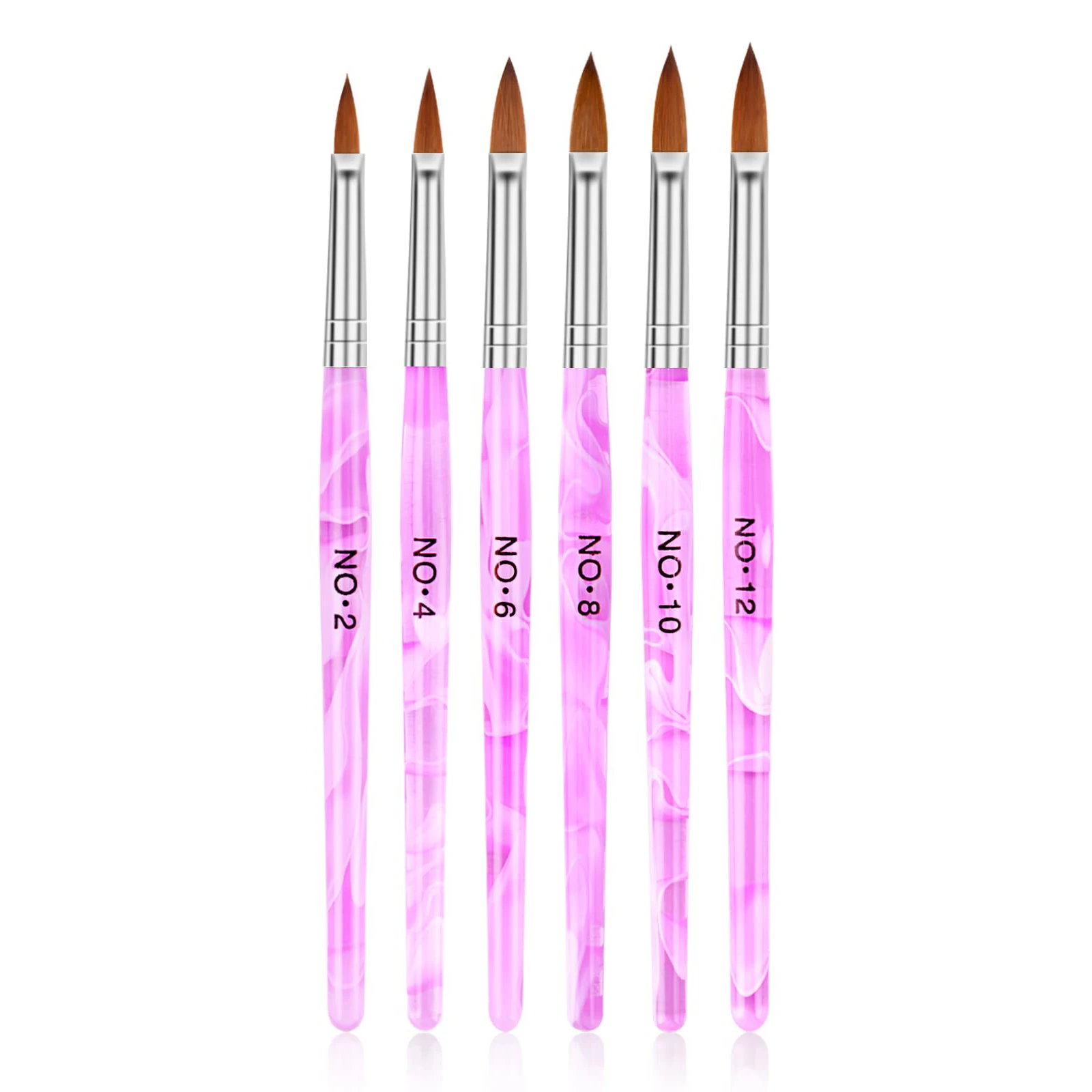 6pcs Acrylic Nail Brush Set, Size2/4/6/ 8/10/12Acrylic Brushes for Acrylic Powder Application, 3D Nail Carving.