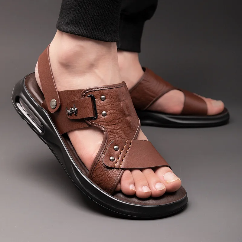 New fashion Mens Sandals Summer and Summer Dual-purpose Beach Shoes Cow Leather Thick Soled Shoes Casual Comfortable Shoes