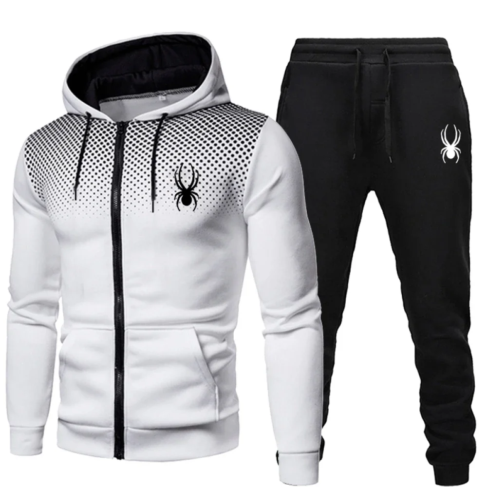 Two piece men\'s sports suit, jogging suit, sports suit, hooded sweatshirt, zipper sweatshirt+sports pants, autumn and winter men