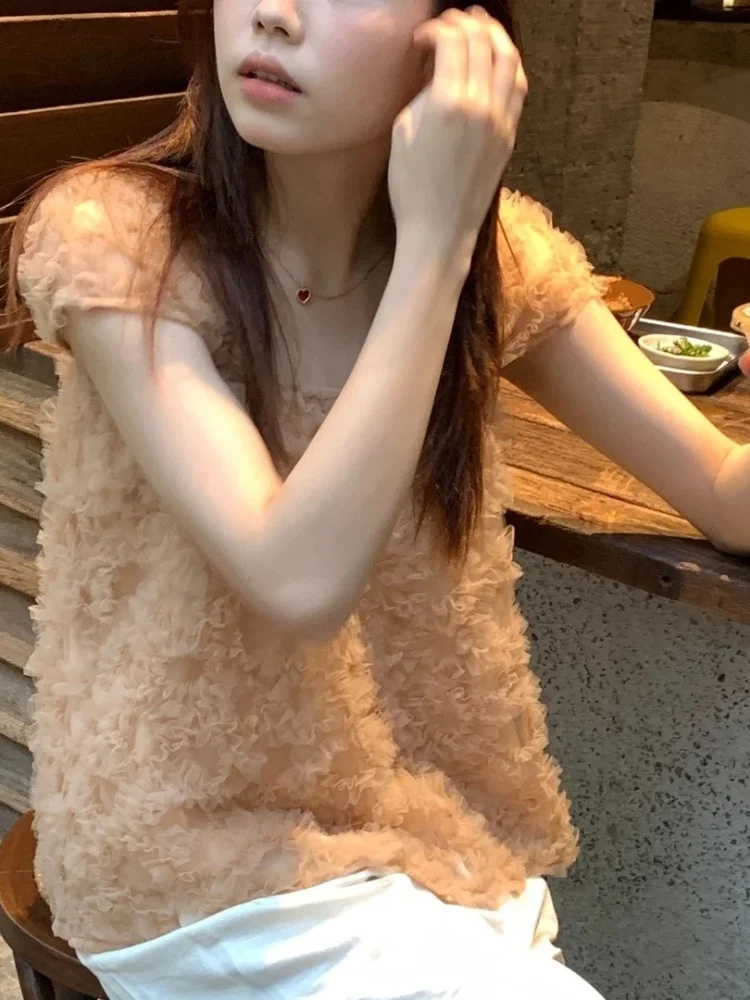 

Korean Sle Gentle Design Sense Women's irt Spring 2026 Trendy Single Item Unique Super Beautiful ort Sve Top