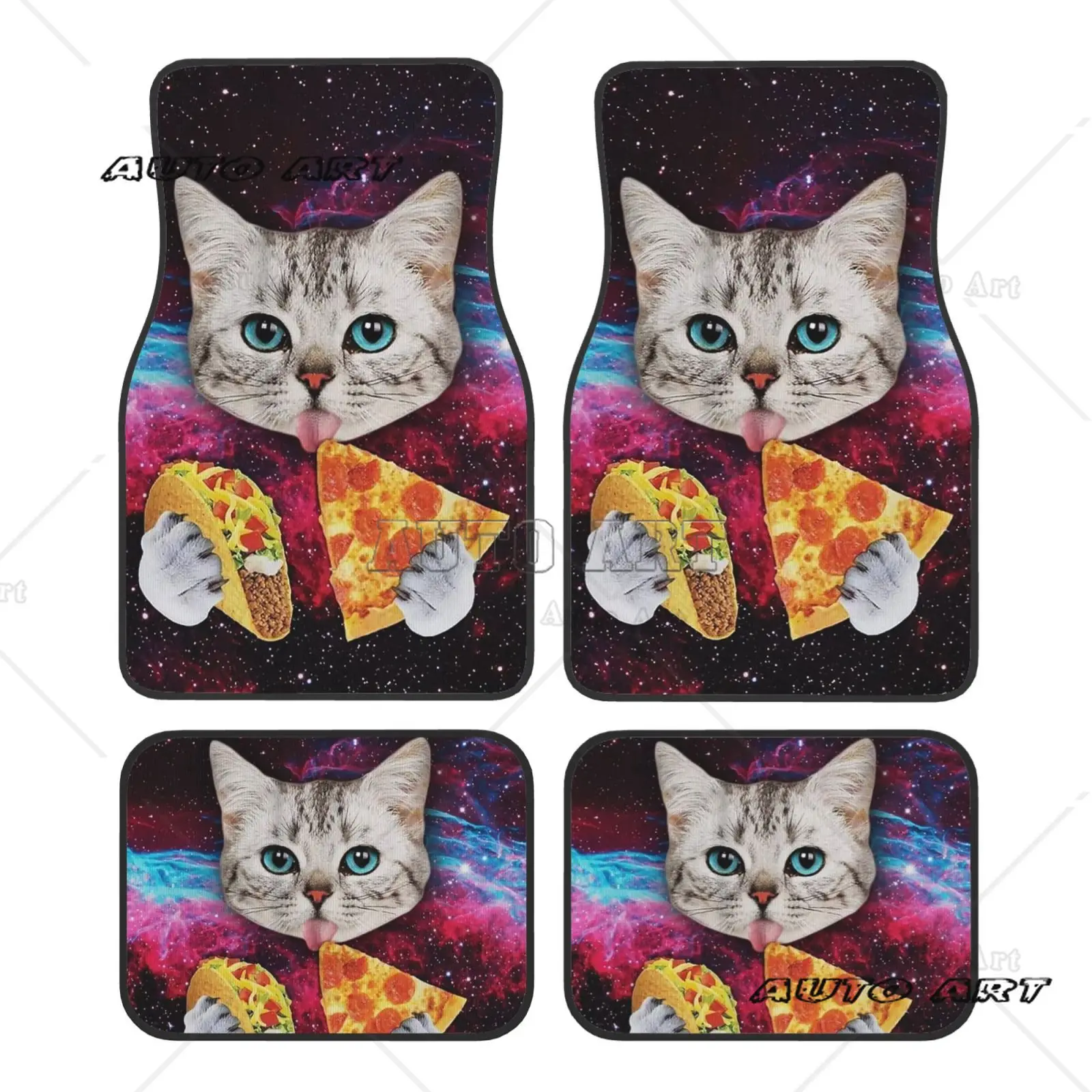 Juego de Alfombrillas para Coche con Diseño de Gato Comiendo Pizza en el Espacio, para Todas las Estaciones, Apto para Todos los Coches, para Hombres y Mujeres