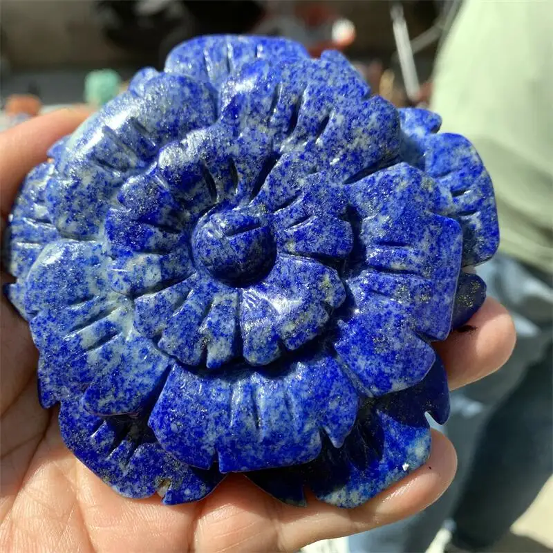 

Natural Lapis Lazuli Flower Carving Healing Stones Reiki Gifts Quartz Home Decoration Holiday Gift 1PCS