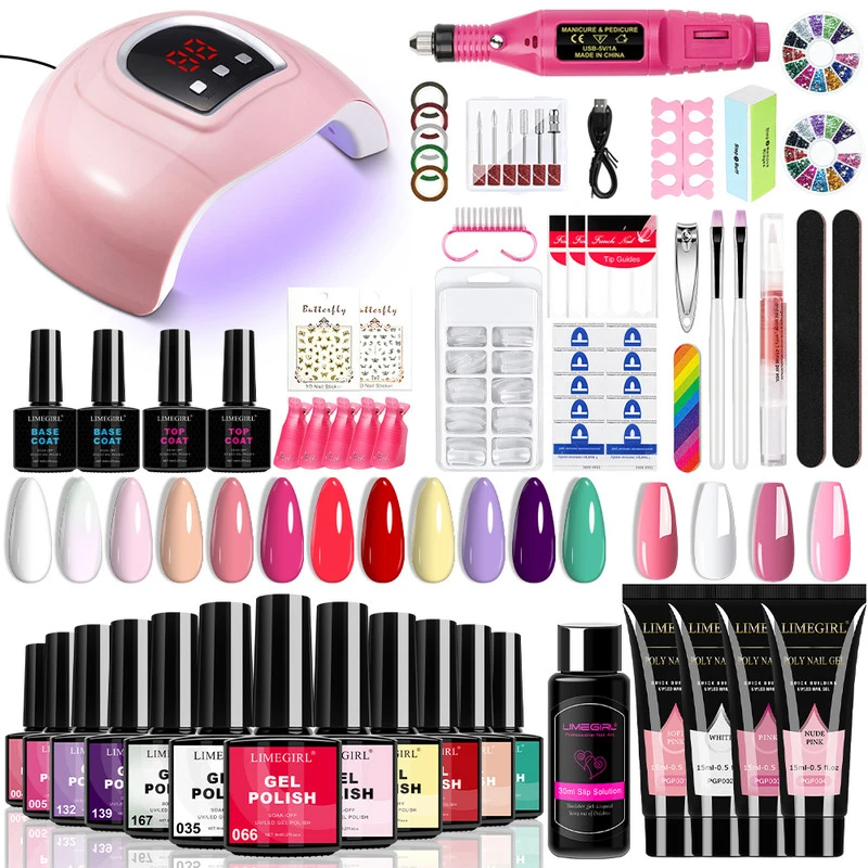 

LIMEGIRL Gel Nail Polish Set with UV LED Lamp and Nail Drill Semi-Permanent Gel Varnish Kit UV Soak Gel Base Coat Polishing Tool