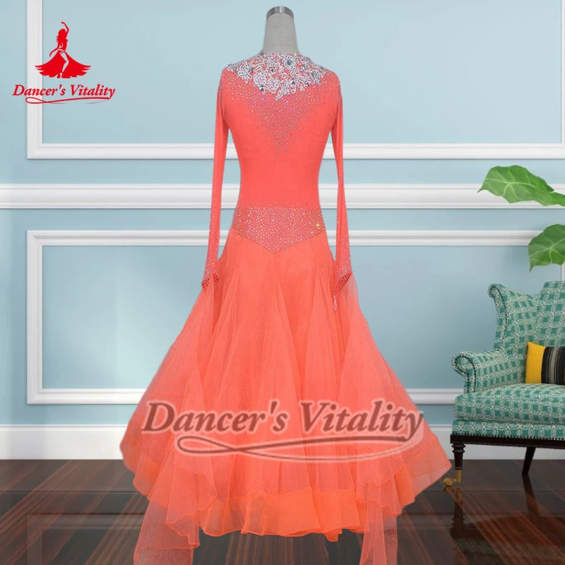 Adult&Child Waltz Shrimp Pink and Orange Graceful Big Swing Dress Customize Dancer's Vitality Ballroom Dance Professional Outfit