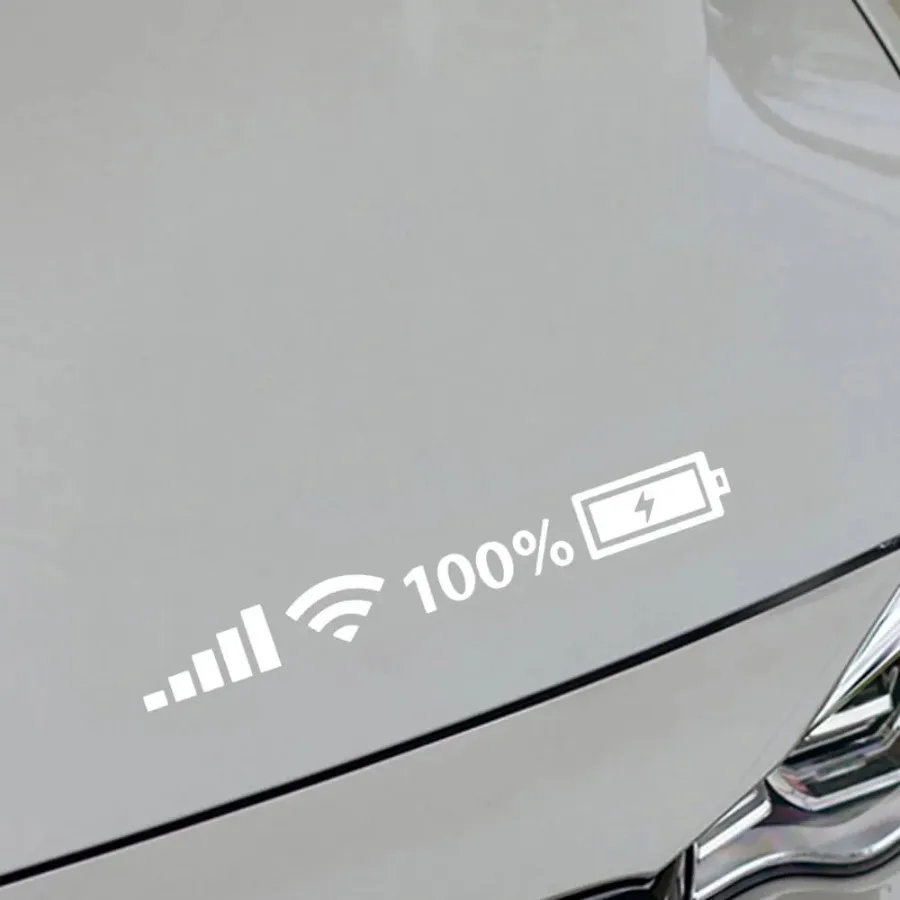 

Auto Funny Vinyl Sticker White Reflective Car Stickers Wifi Battery Level Mark Car Stickers Decals Car Rear Windshield Body