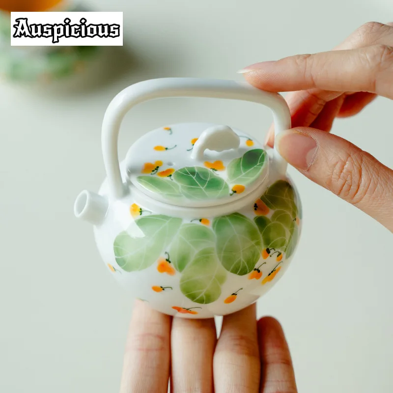 125ml Hand-painted Osmanthus Teapot Retro Loop-handled Pot Household Tea Maker Kettle Teaware Accessories Gift Porcelain Teaset