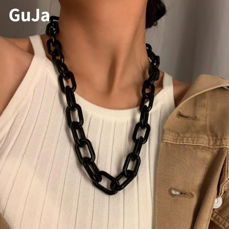 

Fashion Punk Choker Necklace Hip Hop Big Chunky Colorful Black Pink Green White Resin Necklace Women Jewelry Gifts