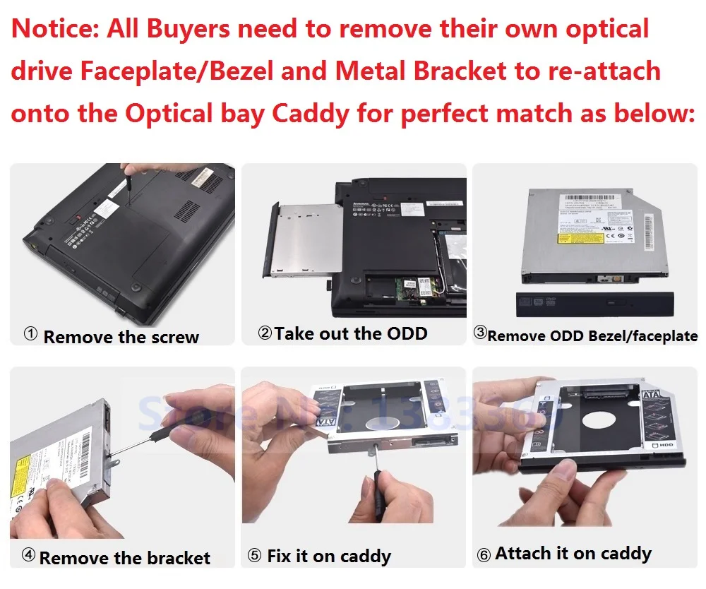 NIGUDEYANG SATA 2nd HDD SSD Optical Caddy Adapter for Dell Vostro 15 3558 3568 PowerEdge R430 servers Toshiba Portege M750 M780