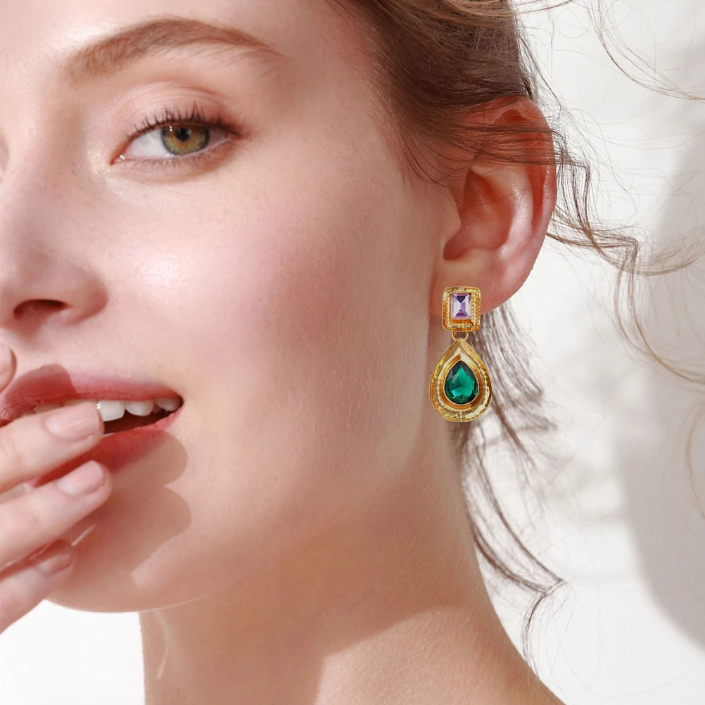 

Drop-Shaped Earrings Style Zircon Earbob Waterdrop Baroque Eardrop Inlaid