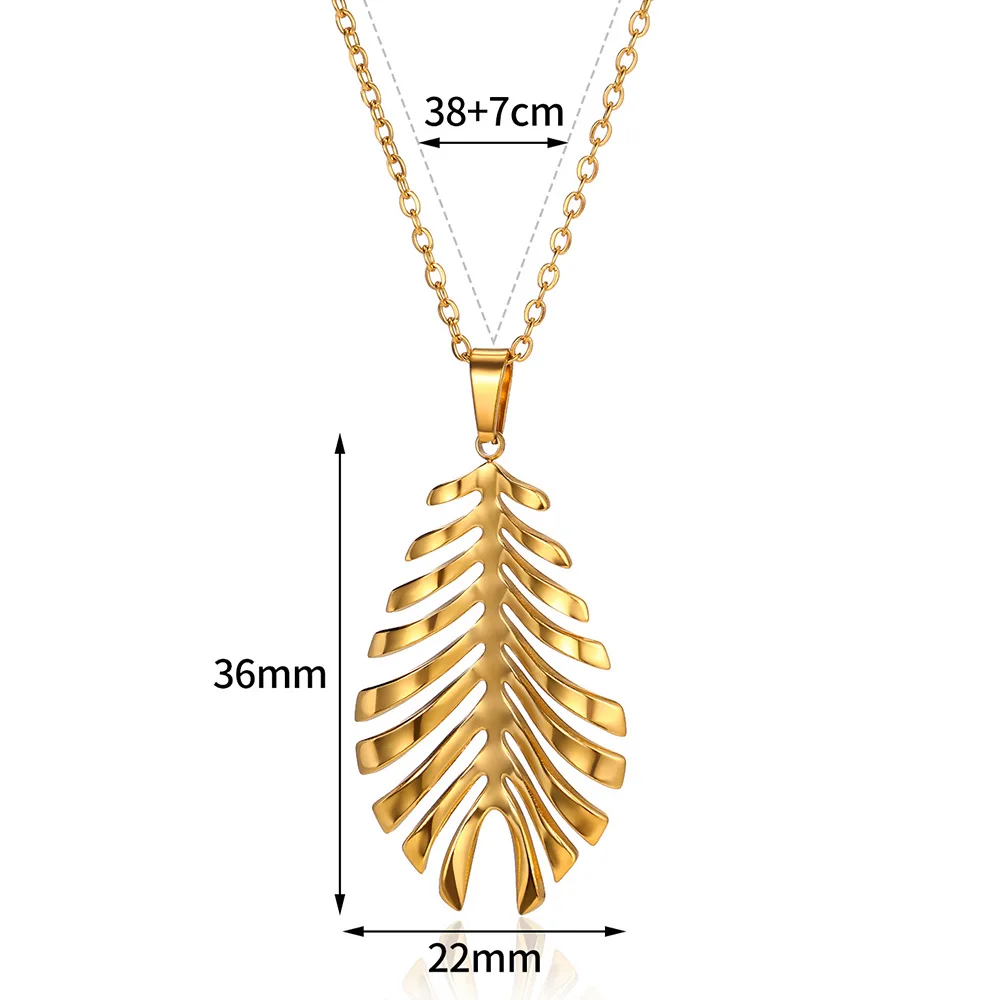 Vintage Hollow Leaf Pendant Necklaces For Women Gold Color Stainless Steel Necklace Fashion Party Jewelry Gift