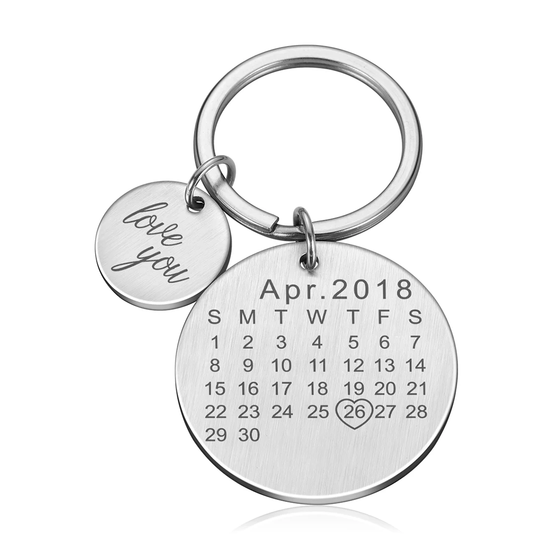 Personalized Calendar Keychain Engrave Date Keyring for For Boyfriend Girlfriend Family Gift Stainless Steel No Fading Key Ring