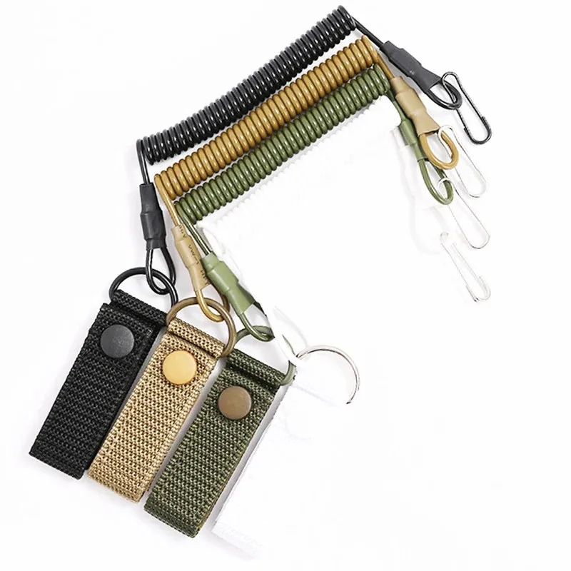 Tactical Spring Lanyard Anti-Lost Rope 1/1.2/1.5/2m Elastic Safety Tether for Gun Keychain Flashlight EDC Gear
