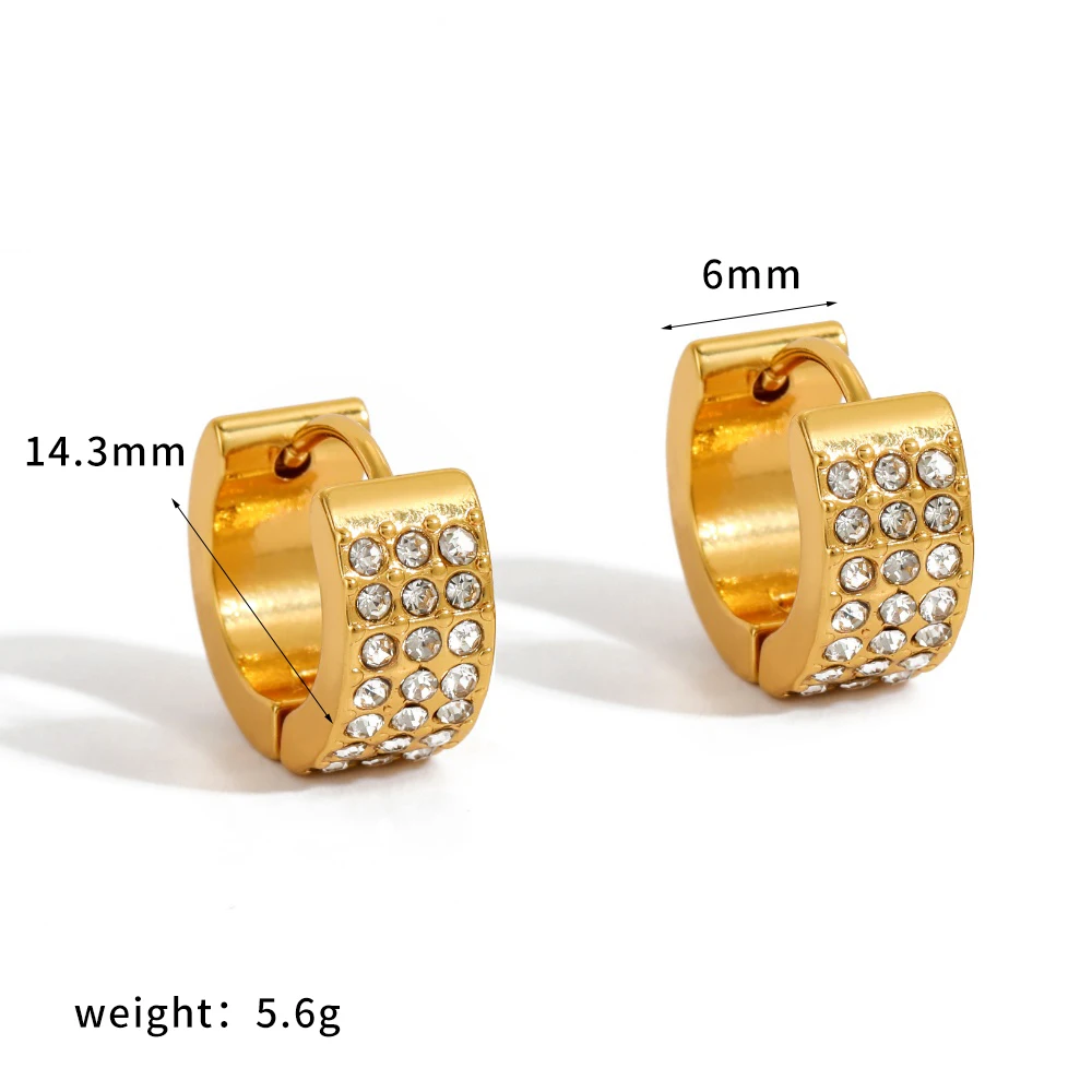 18K Vergoldete Edelstahl-Cubic-Zirkonia Runde Huggie-Creolen Modeschmuck für Damen Tägliches Party-Accessoire – Detail 7