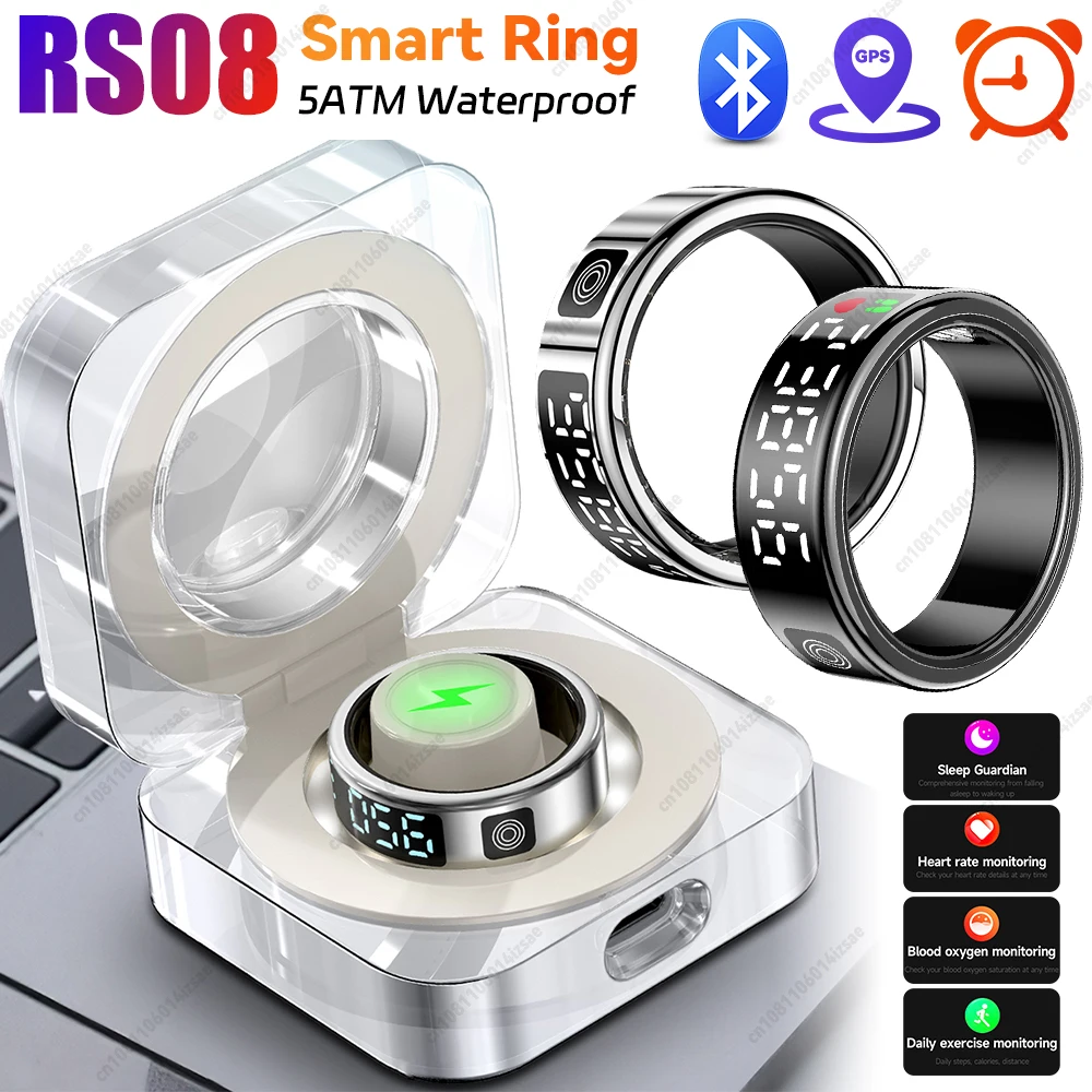 RS08 Smart Ring 5ATM Waterproof Health Fitness Rings Multi-sport Modes Bluetooth5.1 Heart Rate Blood Oxygen Sleep Monitoring