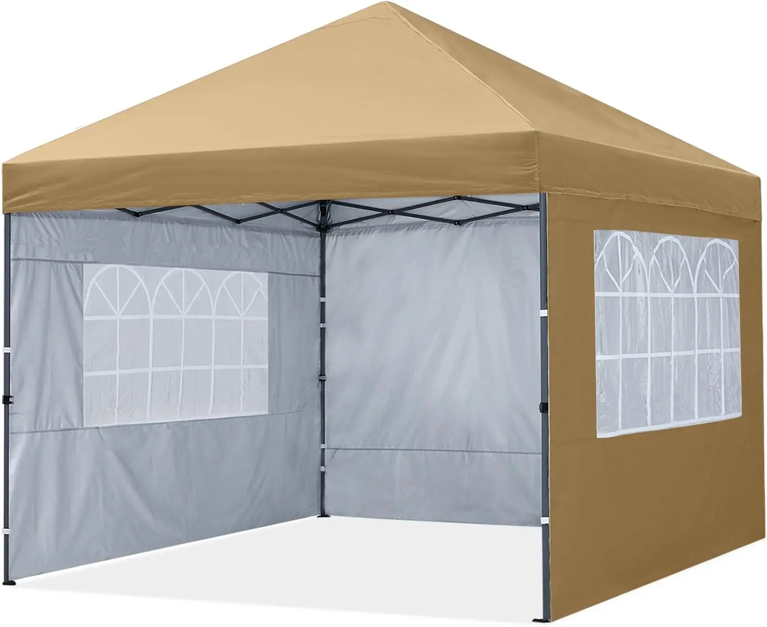 MASTERCANOPY Pop Up Canopy Tent 10x10 with Church Window Sidewalls, Beige